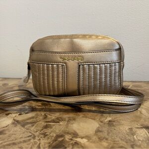 Tahari On-The-Go Qulited Vegan Leather Crossbody Bag GOLD NWT